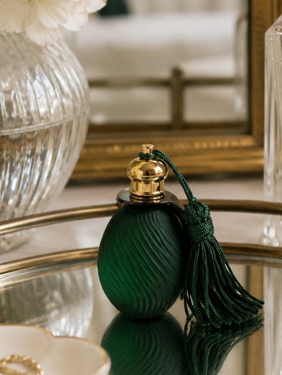 Other - Vintage Green Glass Perfume Bottle | Tassel Atomizer | Decorative Vanity